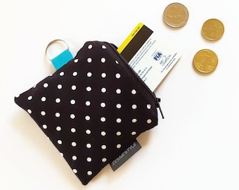Monochrome coin purse polkadots, black and white small wallet, mini key chain pouch, travel wallet, mini coin purse, minimalist wallet, bag