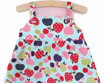 Pinafore baby dress 6-9M aline dress, baby girl summer clothes, fruit apple strawberry clothes, girls dresses, baby tunic fruit, cherry