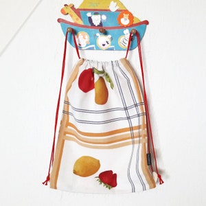 Koord rugzak met fruit print, yoga sport tas, kinder gymtas, markttas, kinder tas, katoenen shopper, boodschappentas, picknick school tas