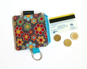 Floral corduroy mini wallet, small coin purse flowers