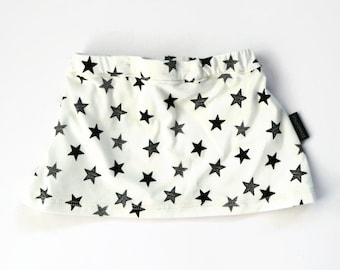 Baby skirt 9-12 months monochrome stars, baby girl clothes, jersey handmade baby gift, adjustable girl clothes pregnancy gift