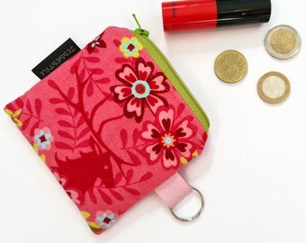 Floral corduroy mini wallet, small coin purse flowers, corduroy mini purse zipper, zippered coin purse, tiny wallet, mini travel wallet