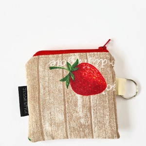 Cotton mini wallet strawberry cherry, coin purse key chain, tiny wallet fruit, handmade gift for mom, keychain pouch image 2