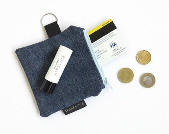 Upcycled jeans coin purse, key chain mini wallet denim, gift for Father's day / dad / brother, mini zippered pouch, mini clutch jeans