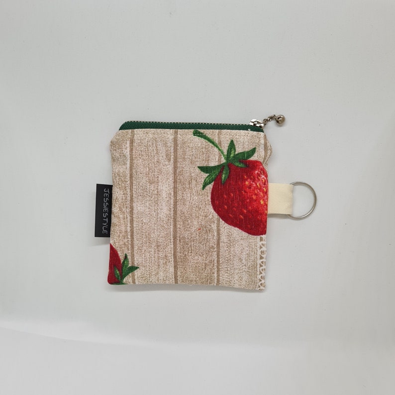 Cotton mini wallet strawberry cherry, coin purse key chain, tiny wallet fruit, handmade gift for mom, keychain pouch image 7