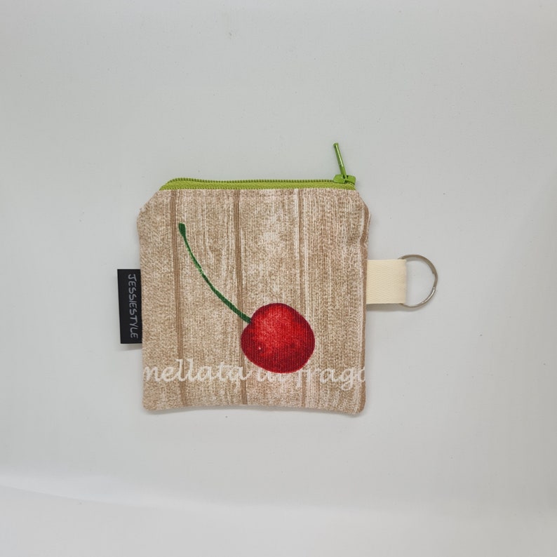 Cotton mini wallet strawberry cherry, coin purse key chain, tiny wallet fruit, handmade gift for mom, keychain pouch image 5