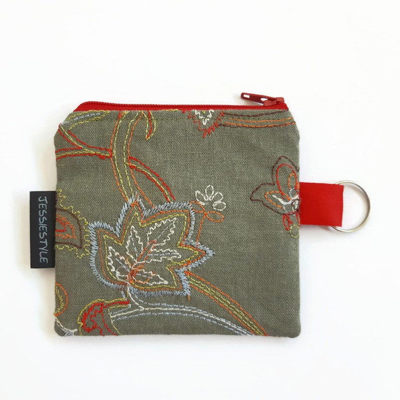 boho keychain wallet coin purse tiny wallet travel pouch small wallet mini keychain bag zippered keychain pouch Small zipper pouch green