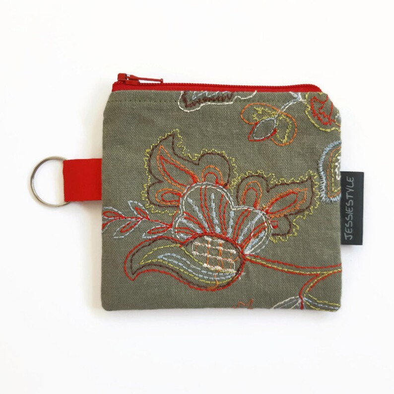 boho keychain wallet coin purse tiny wallet travel pouch small wallet mini keychain bag zippered keychain pouch Small zipper pouch green