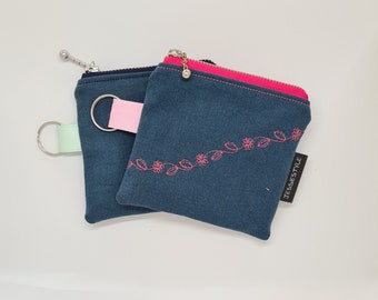 Upcycled jeans coin purse, key chain mini wallet denim