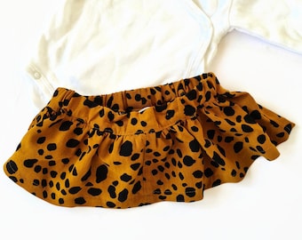Baby skirt 1-2M animal print ocher yellow, adjustable waist, handmade newborn baby girl gift