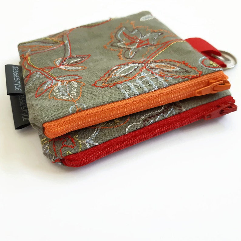 boho keychain wallet coin purse tiny wallet travel pouch small wallet mini keychain bag zippered keychain pouch Small zipper pouch green