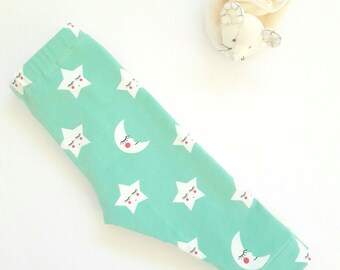 Mint baby pants 2-4M, moon stars tricot adjustable pants, gender neutral unisex baby clothes