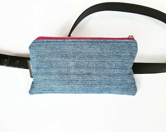 Waist bag made from recycled jeans, denim pouch with belt loops, phone pouch for belt, handy phone holder