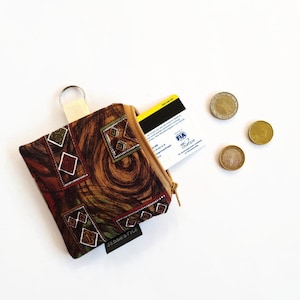 Portemonnee klein abstracte vormen, mini sleutelhanger etui, muntgeld opberger, Afrikaans motief, kleingeld etui rits, sleutelhanger tasje