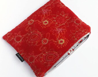 Red embroidered diaper pencil pouch,nappy bag diapers and wipes, zippered floral pouch, sewing organizer, Christmas gift for mom or sister