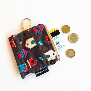 Mini cartera pajarera, pequeño monedero llavero, pequeña bolsa con cremallera, mini cremallera de almacenamiento, billetera de pana