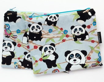 Zippered panda pouch for make-up / diapers, nappy bag, school pouch, make-up organizer, toiletry bag, pencil case animal, panda lover's gift