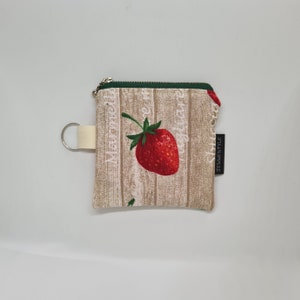 Cotton mini wallet strawberry cherry, coin purse key chain, tiny wallet fruit, handmade gift for mom, keychain pouch image 6