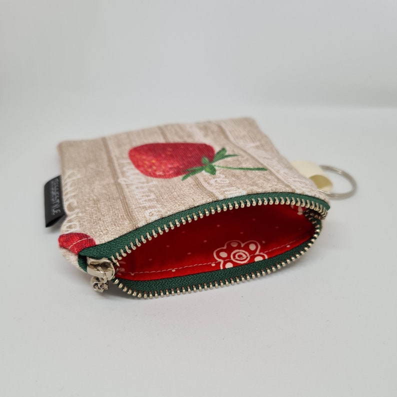 Cotton mini wallet strawberry cherry, coin purse key chain, tiny wallet fruit, handmade gift for mom, keychain pouch image 10