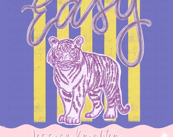 Everyday Easy Tiger Purple PNG Digital Design Girly  Trendy Kid Design Women Preppy Prep Print Summer Bay Coastal Watercolor Trending Stripe
