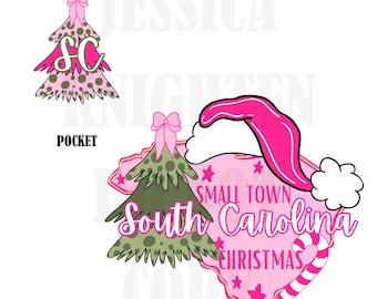 Small Town South Carolina Christmas Bow Pink Trendy PNG 300 DPI Preppy Tree Santa Candy Cane Merry Bright Popular Coquette Transparent