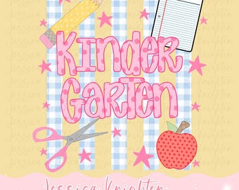 Kindergarten PNG Digital Design Girly Stripe Trendy Back to School Files Kid Design Pink Preppy Prep School End Beginning Pencil Teach Learn