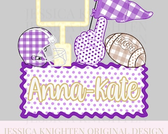 Name Block Football PNG Digital Design Trendy File Kid Design Children Prep Boys Plate Ric Rac Swiss Dot Back Season Best Seller Purple