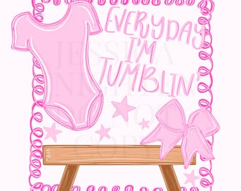 Gymnastics Hand Drawn Sublimation PNG Digital Gym Tumbling File Trendy Preppy Bow Coquette Girly Pink Swirly Bar Balance Beam Star Gymnast