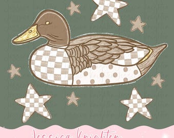 Everyday Duck PNG Digital Design Girly Trendy Kid Design Women Pink Preppy Prep Print Watercolor Trending Checker Polka Dot