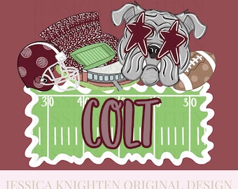 Name Block Football Season PNG Digital Design Trendy File Kid Design Children Prep Plate Front Helmet Preppy Stadium Bulldog