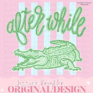 Tous les jours après Crocodile PNG Design numérique Girly Trendy Kid Design femmes rose BCBG imprimé été aquarelle côtière tendance rayures