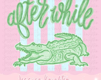 Todos los días Después de un tiempo Cocodrilo PNG Diseño digital Niña Moderna Diseño Infantil Mujer Rosa Preppy Estampado Verano Costero Acuarela Tendencia Raya