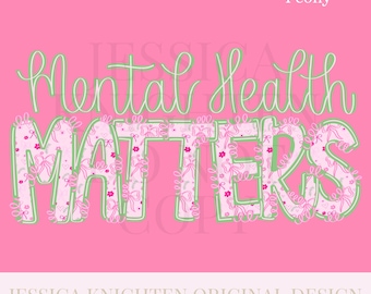 Mental Health Matters sublimation dtf hand drawn digital download floral bow coquette trendy preppy pink awareness semicolon