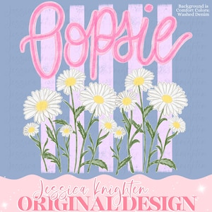 Diseño digital PNG de margarita Oopsie para todos los días, diseño floral femenino de moda para niños, diseño para mujeres, morado, estilo preppy, estampado preppy, verano, acuarela, rayas de tendencia