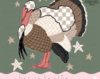 Turkey Gobble Fall PNG Digital Design Trendy File Kid Adult Design Prep Girly Gingham Preppy Checker Watercolor Shabby