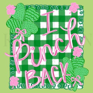 St Patty's Day PNG Nyp mig rosa grön lycklig Saint Shamrock irländsk gingham preppy trendig rosett kokett tur handritad DTF sublimerad