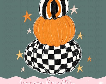 Pumpkin Trio Thankful Fall Thanksgiving PNG Digital Design Trendy File Kid Adult Design Prep Girly Gingham Preppy Checker Watercolor Pumpkin