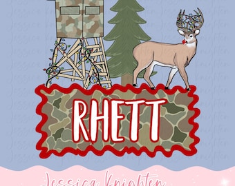 Deer Hunting Name Block PNG Digital Design Trendy File Kid Design Children Prep Plate Season Best Seller Boy Girl Call Camo Doe Christmas
