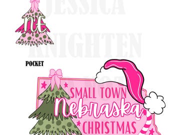 Small Town Nebraska Christmas Bow Pink Trendy PNG 300 DPI Preppy Tree Santa Candy Cane Merry Bright Popular Coquette Transparent Original