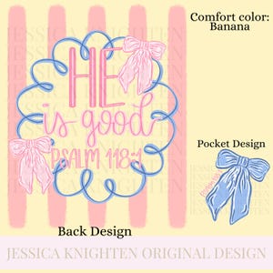 He is Good My Jesus Stripe PNG Digital Design Girly Swirly Trendy Pocket and Back Files Kid Design Women Pink Preppy Bow Coquette Prep Print