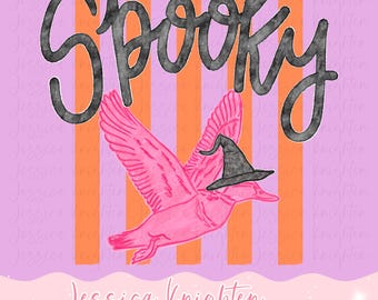 Everyday  Spooky  Duck PNG Digital Design Girly Trendy Kid Design Women Pink Preppy Prep Print Watercolor Trending Stripes Halloween Witch