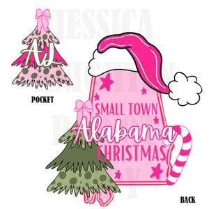 Petite ville de l'Alabama Noël noeud rose tendance PNG 300 DPI arbre preppy père noël canne en bonbon joyeux lumineux populaire coquette transparent original