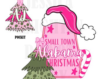 Small Town Alabama Christmas Bow Pink Trendy PNG 300 DPI Preppy Tree Santa Candy Cane Merry Bright Popular Coquette Transparent Original