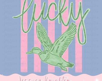 Everyday Lucky Duck PNG Digital Design Girly Trendy Kid Design Women Pink Preppy Prep Print Summer Bay Coastal Watercolor Trending Stripes