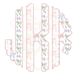 Multi Bow Scallop Monogram Files - Preppy - Watercolor - Grandmillenial - Bow - Coquette - PNG - Transparent - File - Southern