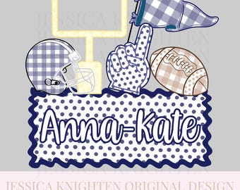 Name Block Football PNG Digital Design Trendy File Kid Design Children Prep Boys Plate Ric Rac Swiss Dot Back Season Best Seller Navy