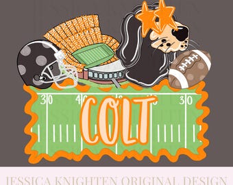 Name Block Football Season PNG Digital Design Trendy File Kid Design Children Prep Plate Front Helmet Preppy Stadium Orange White Coonhound