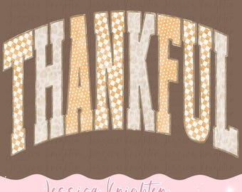 Thankful Fall Varsity Letters Thanksgiving PNG Digital Design Trendy File Kid Adult Design Prep Girly Gingham Preppy Checker Cheetah Shabby