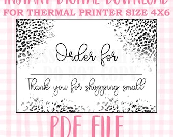 DIGITAL Thermal Printer Label for Boutiques and Small Businesses Preppy Sticker PDF Design Printable  Download 6X4 Name Pick Up Cheetah