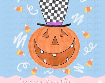Wacky Pumpkin Viral Spooky Season Halloween PNG Digital Design Trendy File Kid Adult Design Children Prep Girly Front Back Preppy Checker